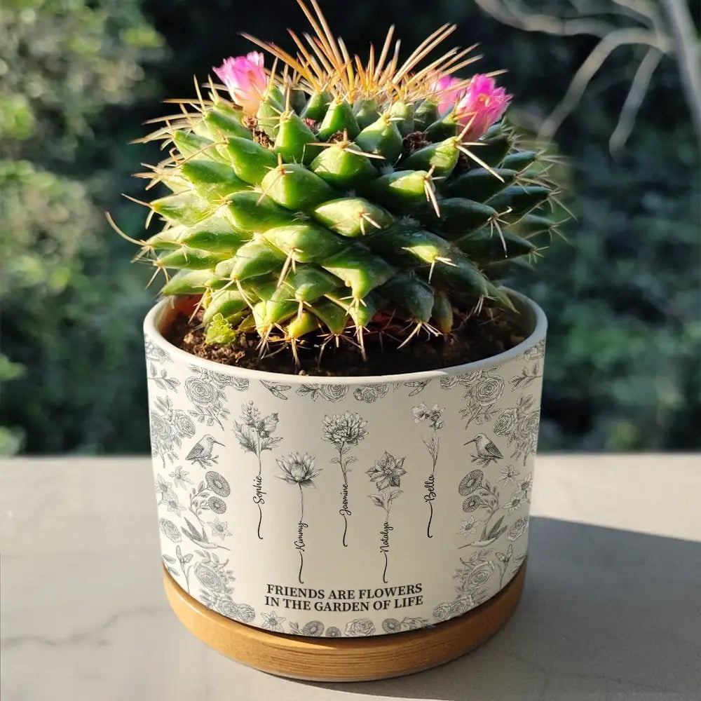 Toile De Jouy Birth Flower Grow An Old Friend - Personalized Ceramic Plant Pot