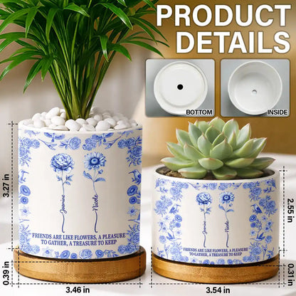 Toile De Jouy Birth Flower Grow An Old Friend - Personalized Ceramic Plant Pot