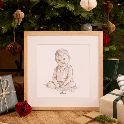 Baby's Christmas Watercolour Illustration - Custom Portrait Art