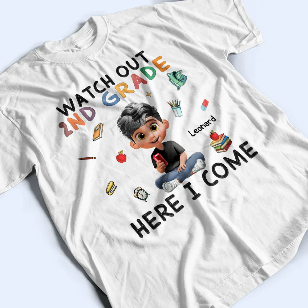 Watch Out Kindergarten Here I Come Sitting Kid - Personalized T Shirt