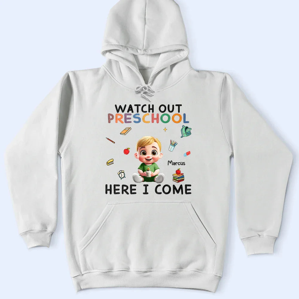 Watch Out Kindergarten Here I Come Sitting Kid - Personalized T Shirt