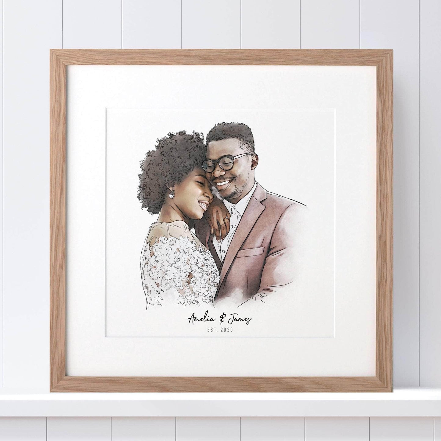 Bride and Groom Couple Wedding Illustration - Custom Portrait Art