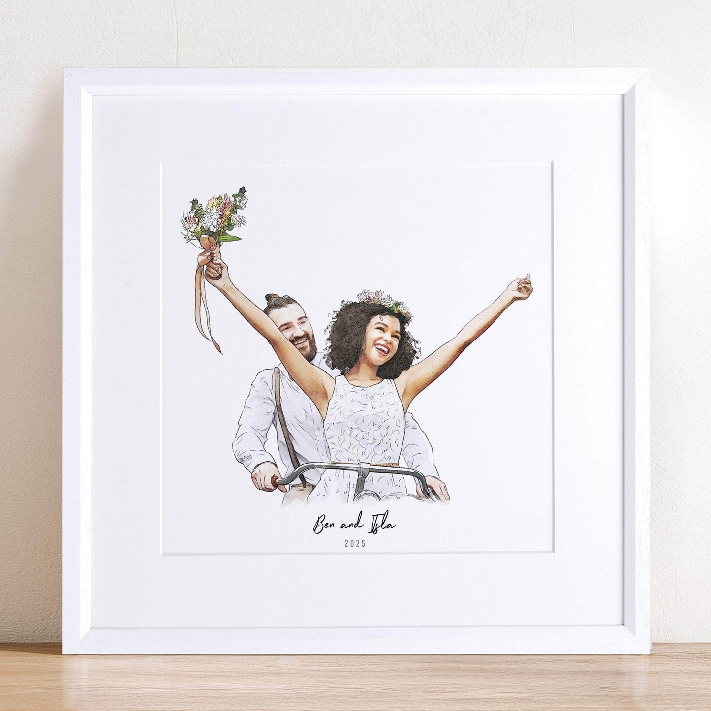 Bride and Groom Couple Wedding Illustration - Custom Portrait Art
