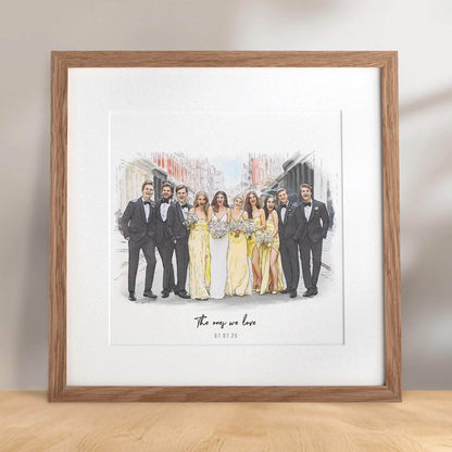 Bride and Groom Couple Wedding Illustration - Custom Portrait Art