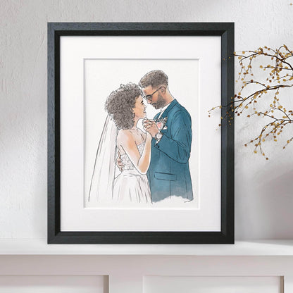 Wedding or Anniversary Couple Line Portrait - Custom Portrait Art