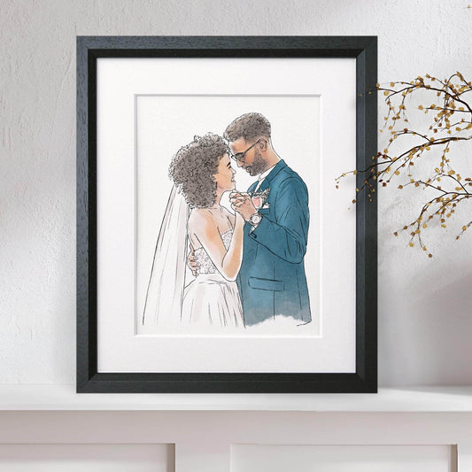 Wedding or Anniversary Couple Line Portrait - Custom Portrait Art