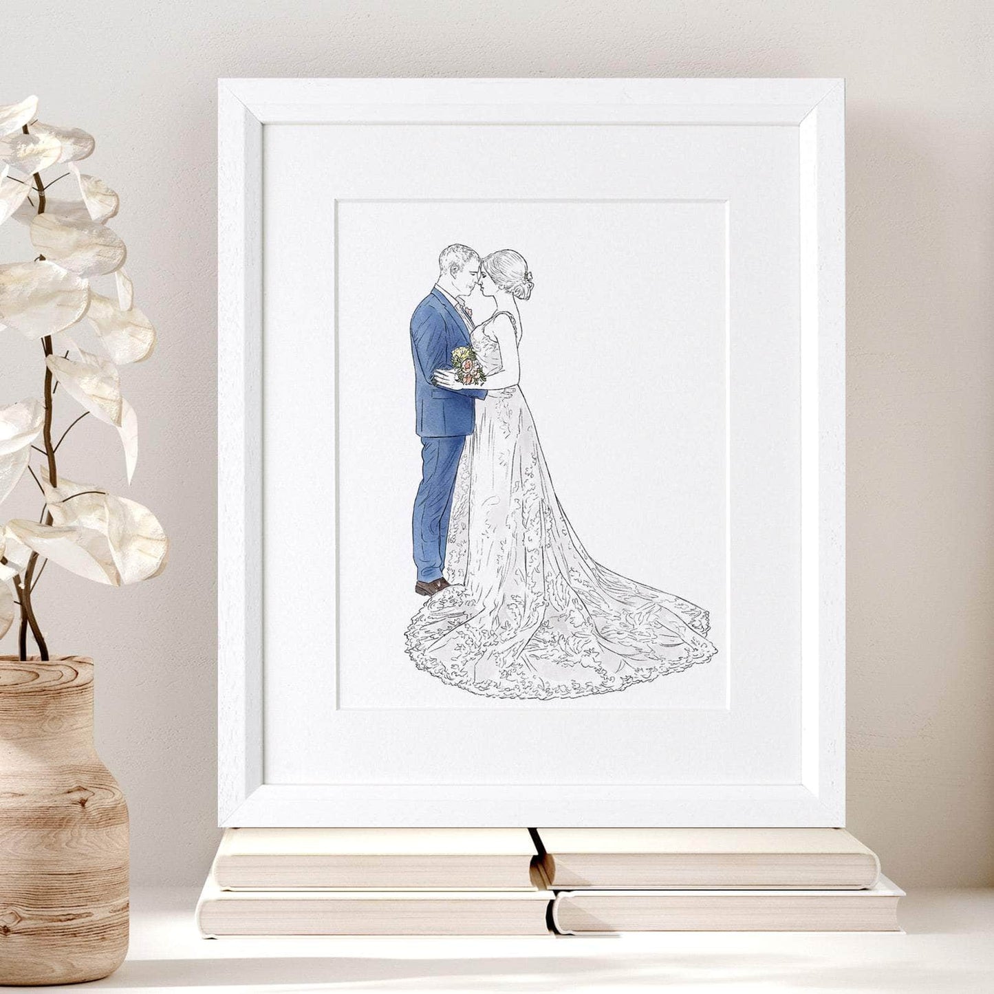 Wedding or Anniversary Couple Line Portrait - Custom Portrait Art