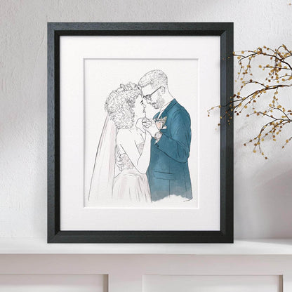 Wedding or Anniversary Couple Line Portrait - Custom Portrait Art