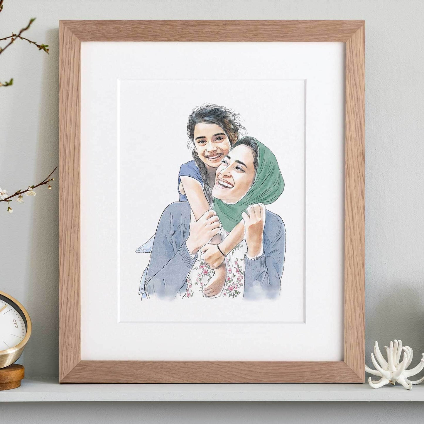 Mummy and Me Line Portrait - Custom Portrait Art