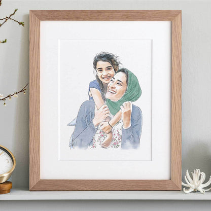 Watercolour Line People Portrait - Custom Portrait Art