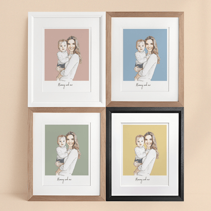 Mummy and Me Colour Block People Line Portrait - Custom Portrait Art