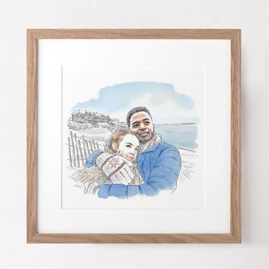 Watercolour Line People Portrait - Custom Portrait Art