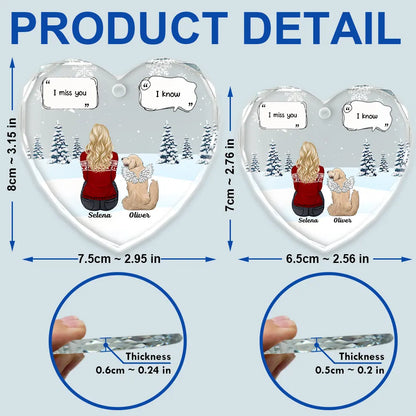I Miss You Memorial Dog Cat - Personalized Heart Shaped Glass Ornament
