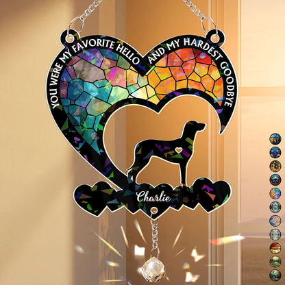 Your Were My Favorite Hello Dog Memorial - Personalized Rainbow Suncatcher With Crystal Ball Prism