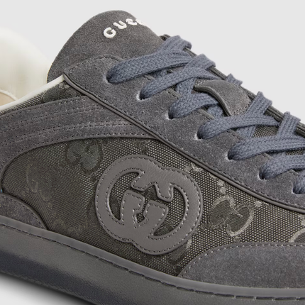 Men's Gucci G75 Logo-Appliquéd Leather-Trimmed Suede Grey Sneakers