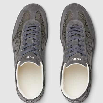 Men's Gucci G75 Logo-Appliquéd Leather-Trimmed Suede Grey Sneakers
