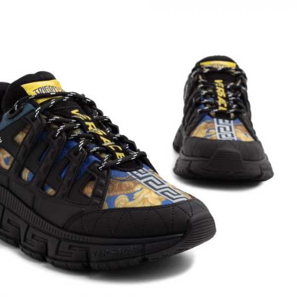 Men's Versace Men's Trigreca Lace Up Barocco Print Medusa Renaissance Print Blue Sneakers