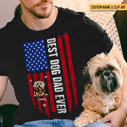 Best Dog Dad Ever American Flag Front Dog Shirt