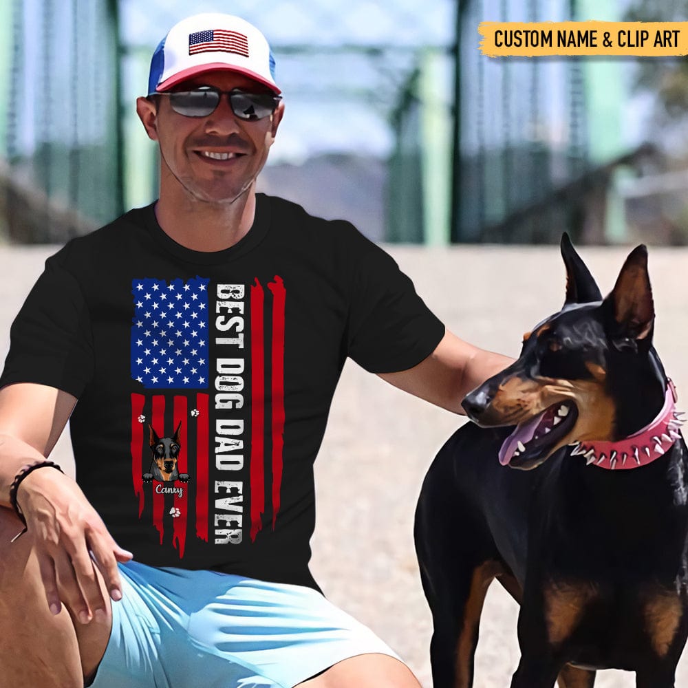 Best Dog Dad Ever American Flag Front Dog Shirt