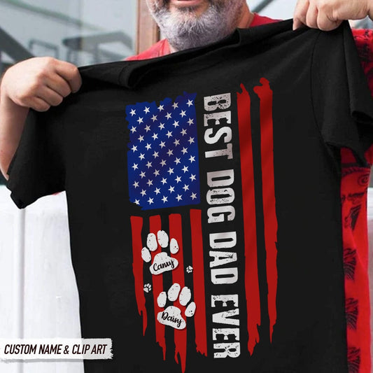 Best Dog Dad Ever American Flag Front Dog Shirt