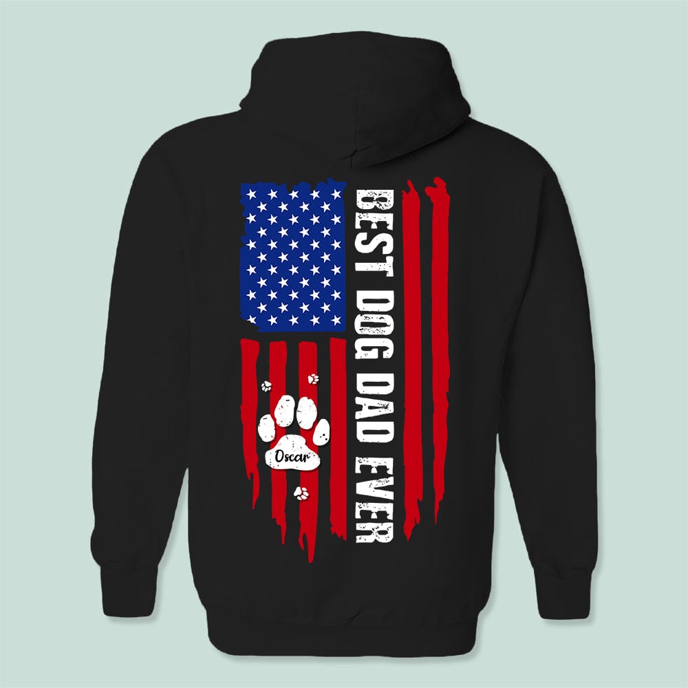Best Dog Dad Ever Paw American Flag Backside Dog Shirt