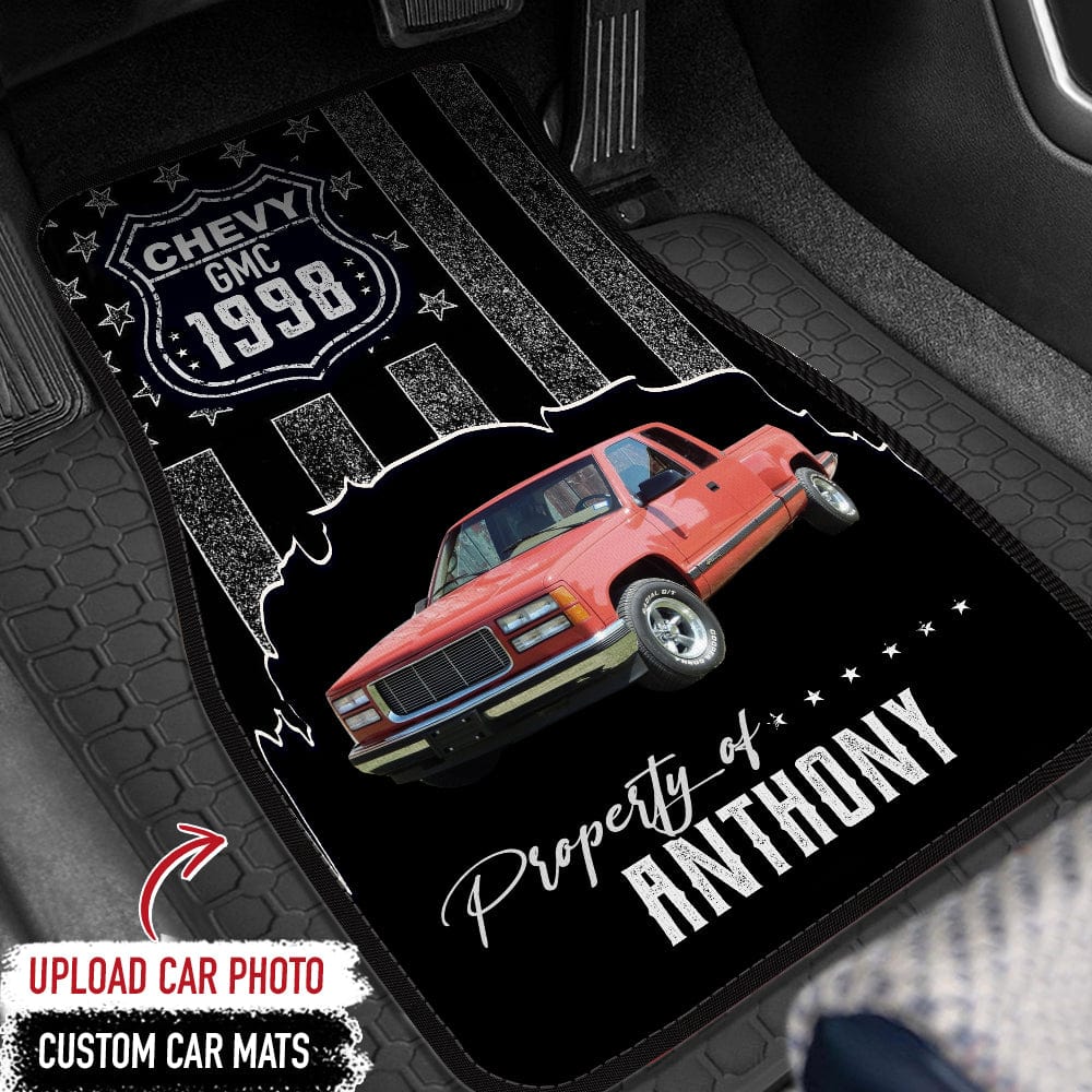 Car mats Personalized Gift, Upload photo classic car, Flag USA Custom name & year
