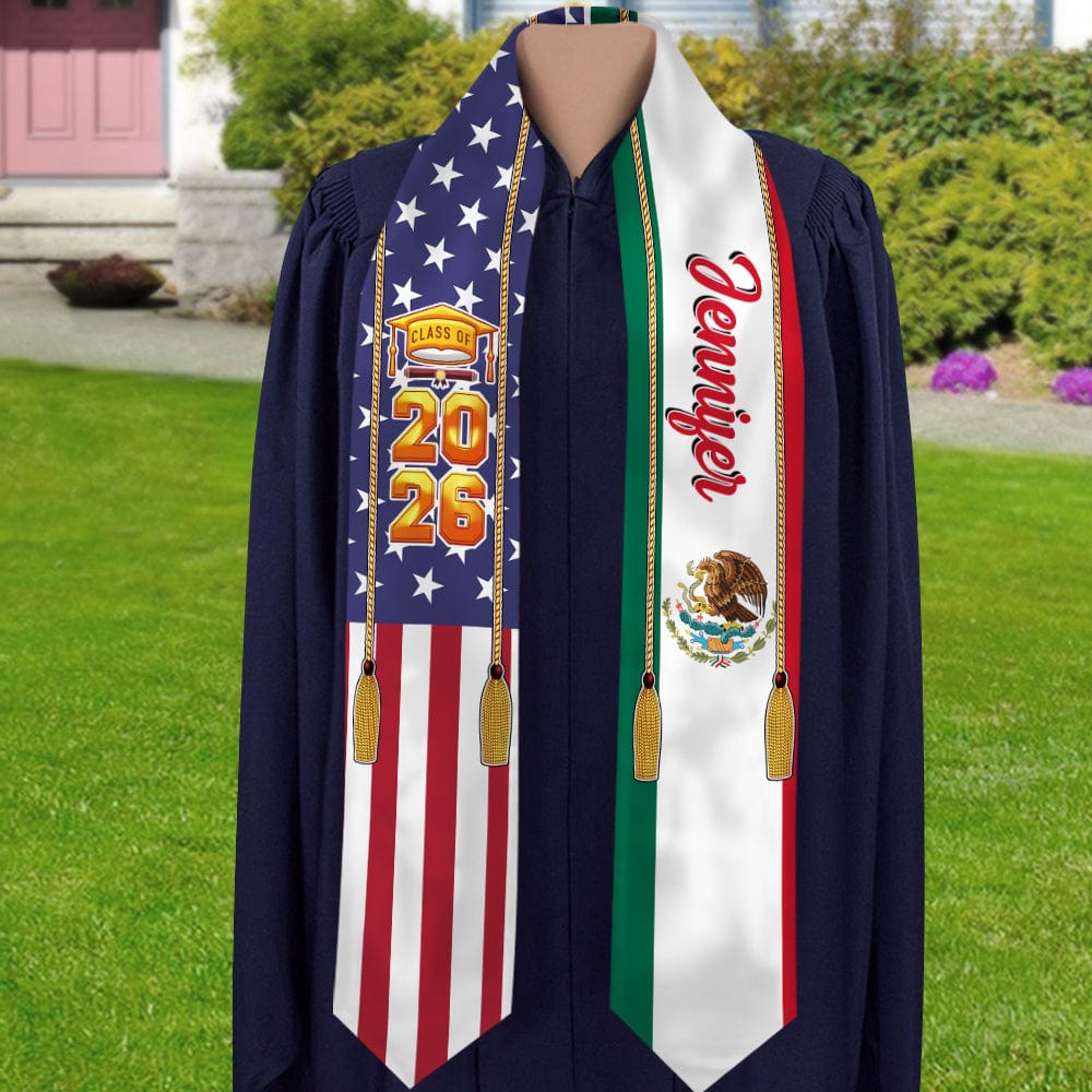 Country Flag Class of 2026 Stoles Sash, Graduation Gift, Senior Gift