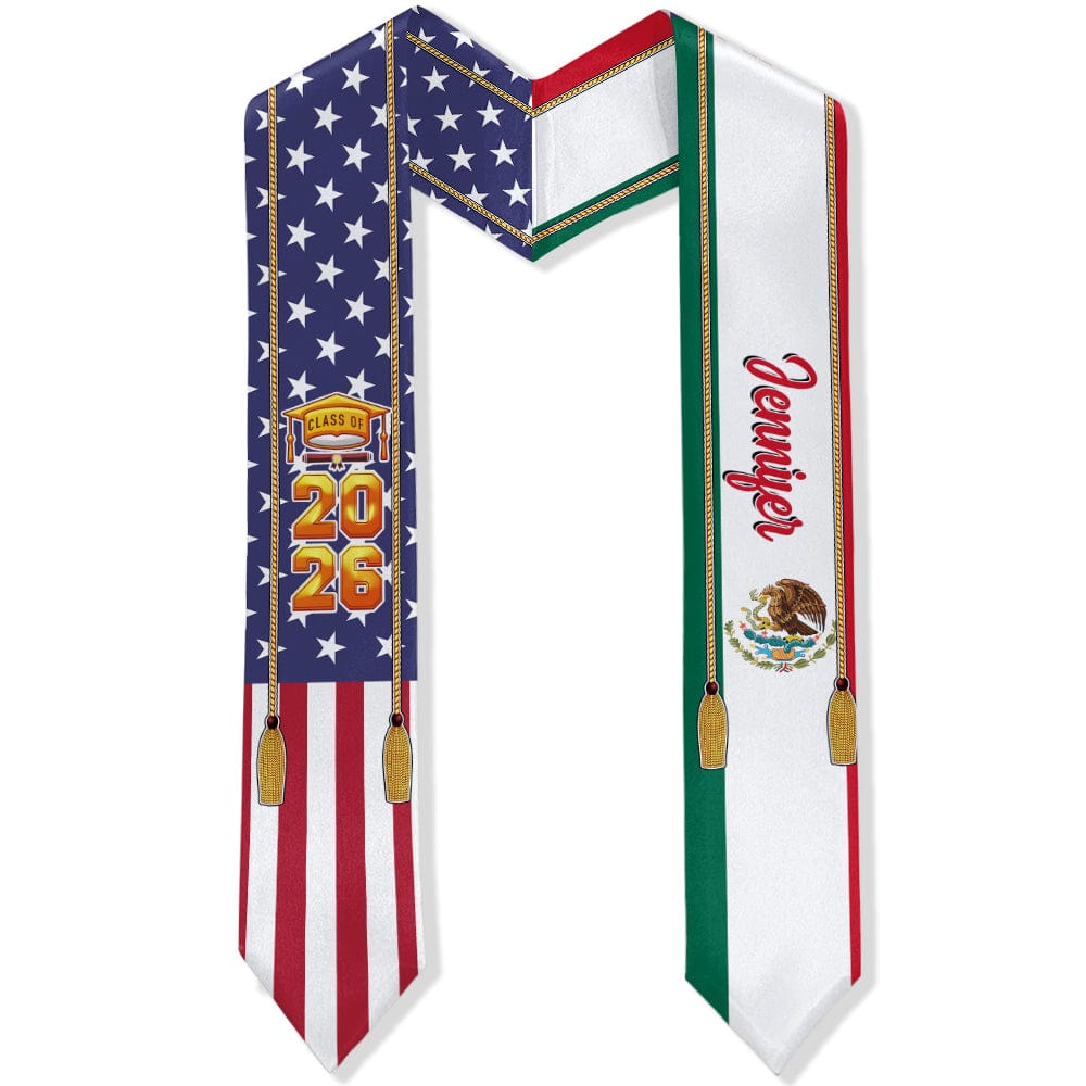 Country Flag Class of 2026 Stoles Sash, Graduation Gift, Senior Gift