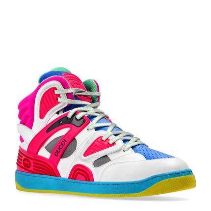Men's Gucci Basket White Pink Blue Sneaker Shoes