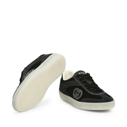 Men's Gucci G75 Logo-Appliquéd Leather-Trimmed Suede Black Sneakers