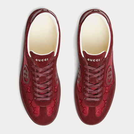 Men's Gucci G75 Logo-Appliquéd Leather-Trimmed Suede Red Sneakers
