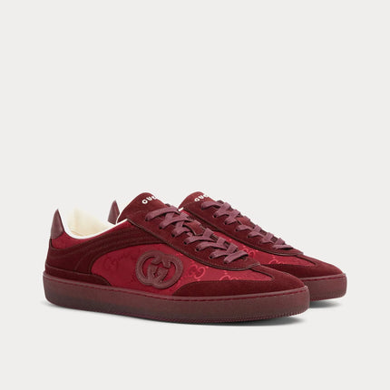 Men's Gucci G75 Logo-Appliquéd Leather-Trimmed Suede Red Sneakers