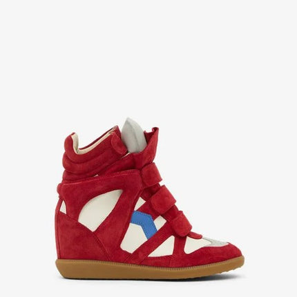 Men's Isabel Marant Bekett Hidden Wedge High Top Red Sneakers