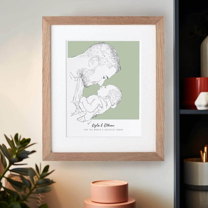 Daddy and me Colour Block People Line Portrait - Custom Portrait Art