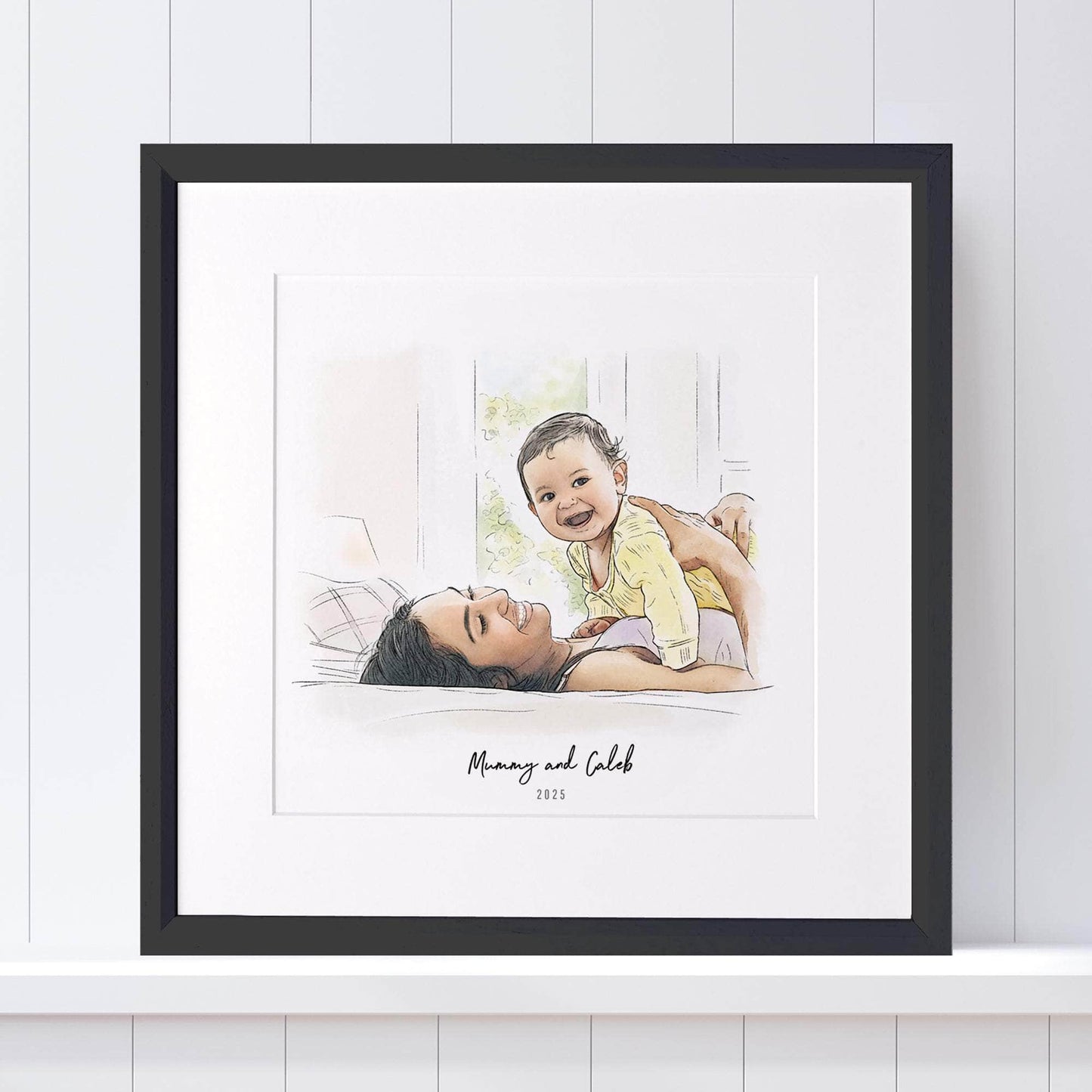 First Mother's Day Watercolour Illustration - Custom Portrait Art