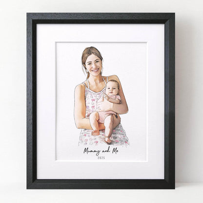 First Mother's Day Watercolour Illustration - Custom Portrait Art