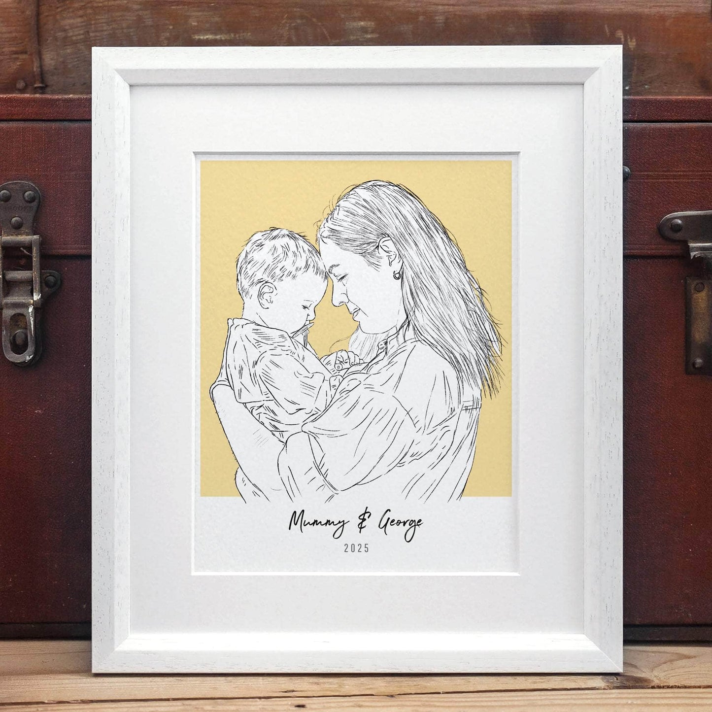 Mummy and Me Colour Block People Line Portrait - Custom Portrait Art