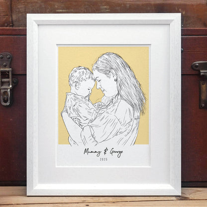 Mummy and Me Colour Block People Line Portrait - Custom Portrait Art