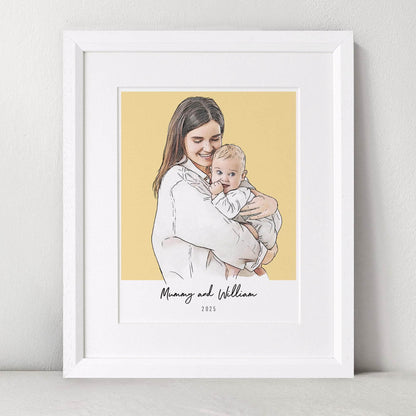 Mummy and Me Colour Block People Line Portrait - Custom Portrait Art