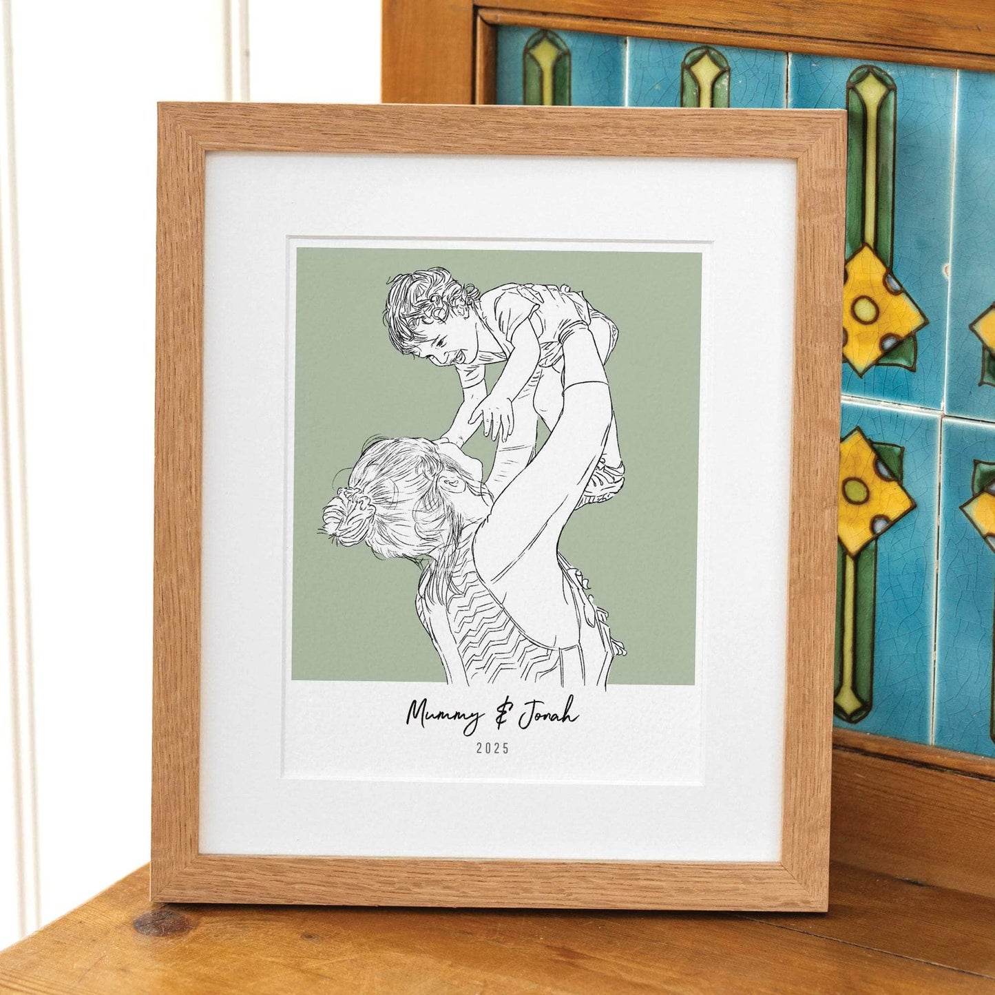 Mummy and Me Colour Block People Line Portrait - Custom Portrait Art
