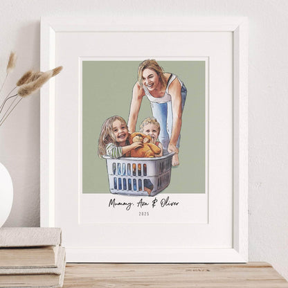 Mummy and Me Colour Block People Line Portrait - Custom Portrait Art