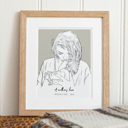 Mummy and Me Colour Block People Line Portrait - Custom Portrait Art