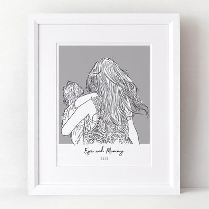 Mummy and Me Colour Block People Line Portrait - Custom Portrait Art