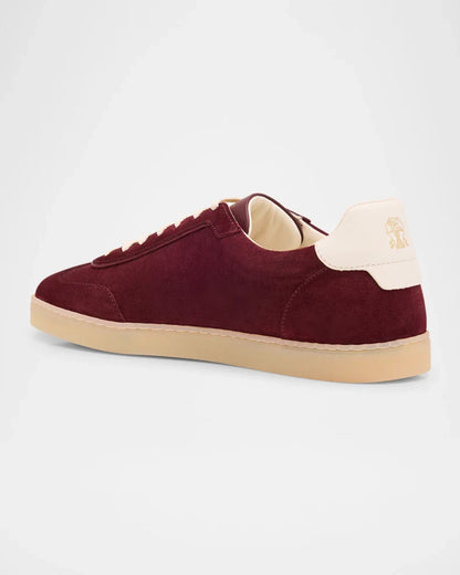 Men's Brunello Cucinelli Suede T-Toe Low-Top Burgundy Sneakers