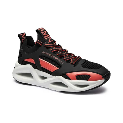 Men's Ea7 Emporio Armani Sneakers With Mesh Panels Black Red Sneakers