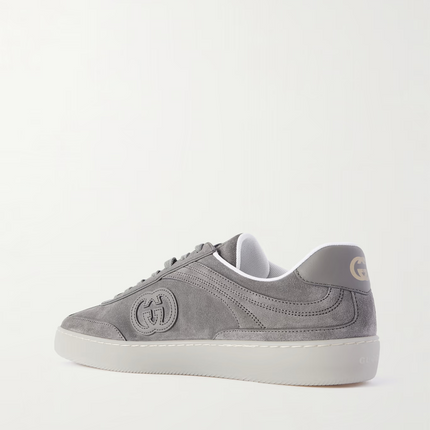Men's Gucci G75 Logo-Appliquéd Leather-Trimmed Suede Grey Suede Sneakers