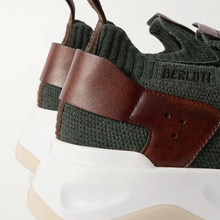 Men's Berluti Shadow Embroidered Green Sneakers
