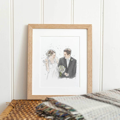 Wedding or Anniversary Couple Line Portrait - Custom Portrait Art