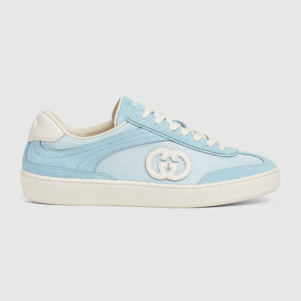 Men's Gucci G75 Logo-Appliquéd Leather-Trimmed Suede  Light Blue Sneakers