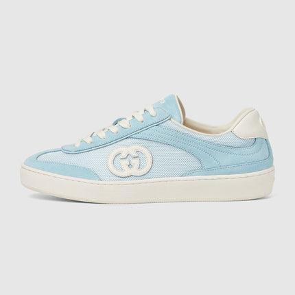 Men's Gucci G75 Logo-Appliquéd Leather-Trimmed Suede  Light Blue Sneakers